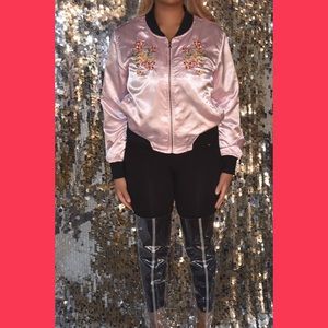 Embroidered Pink Bomber Jacket